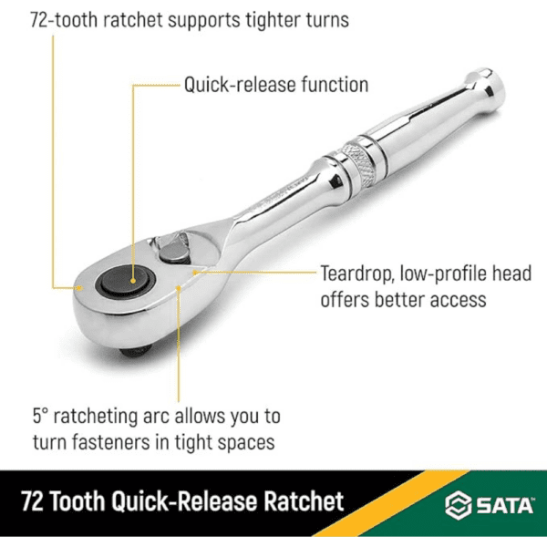 Sata 3/8-inch Drive Quick-release 72-tooth Ratchet With An Teardrop Head, - Image 4