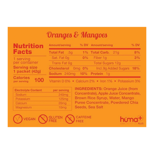 Huma Chia Energy Gel Plus - Oranges & Mangoes 42g - Image 2